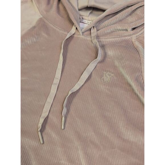 Victoria’s Secret Hoodie Womens XL Blush Ribbed Velour Velvet Cropped Pullover - Picture 8 of 10